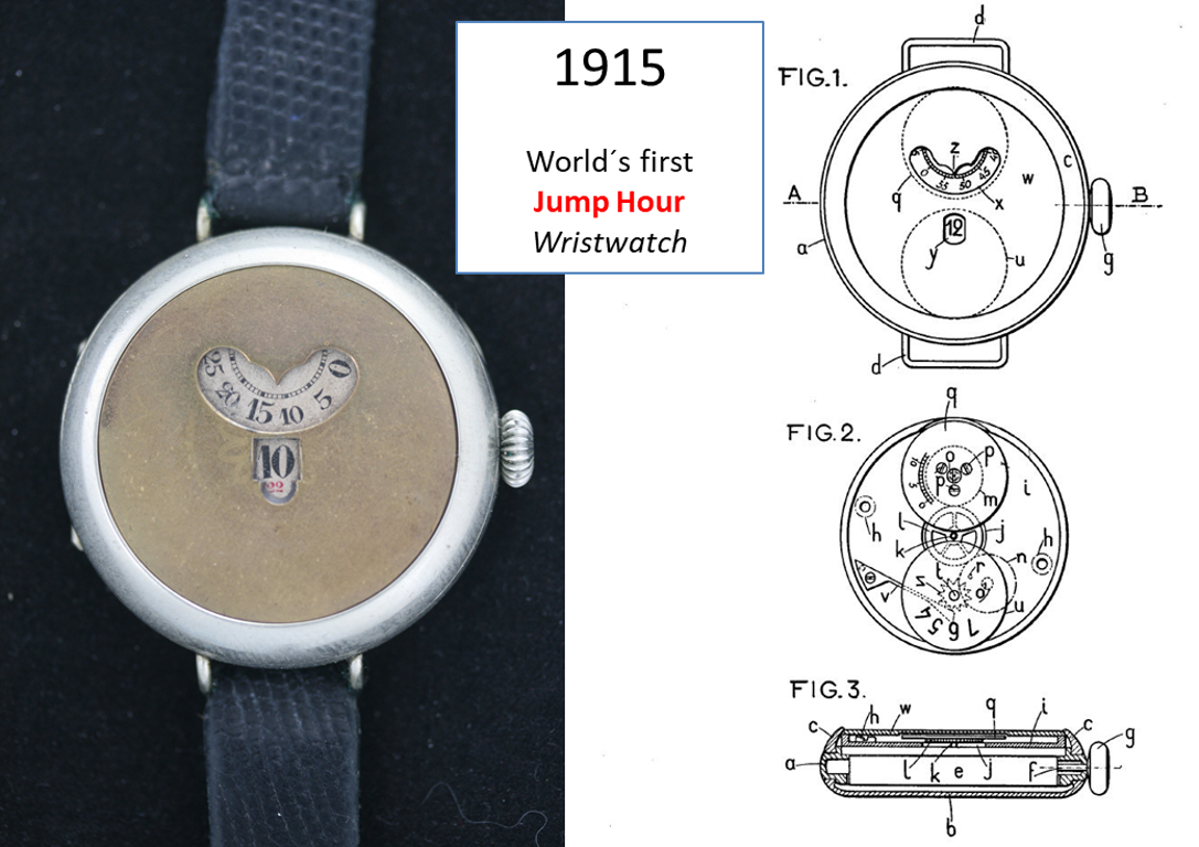 Dubois & Spori first jump hour wristwatch, 1915
